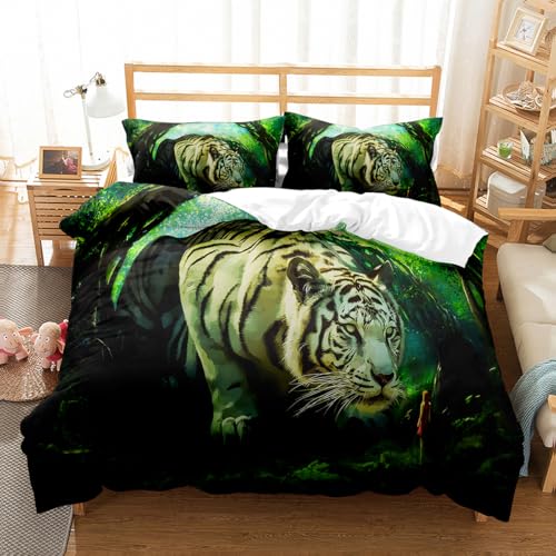 Rodths Bettwäsche 135x200 Tiger Bettbezug 135 x 200 2er Set, Weiche Microfaser Deckenbezug mit ReißVerschluss, 1 Kissenbezug 80x80 cm, Bügelfreie Weich Bettdeckenbezug