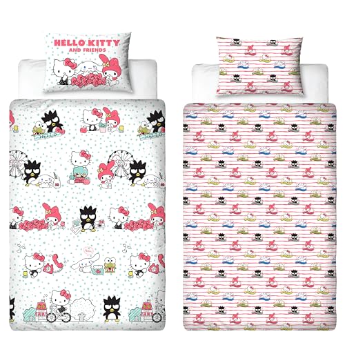 Hello Kitty Character World offizielles Einzel-Bettbezug-Set Design Wendebettwäsche mit passendem Kopfkissenbezug für Einzelbett