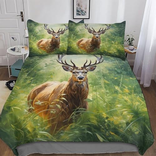 LLXXHH Hirsch Bettwäsche 3D Bettbezug Für Jungen Mädchen 3 Teilig Bettbezüge Atmungsaktive Mikrofaser Deckenbezug Mit Kissenbezug Double (200x200cm)