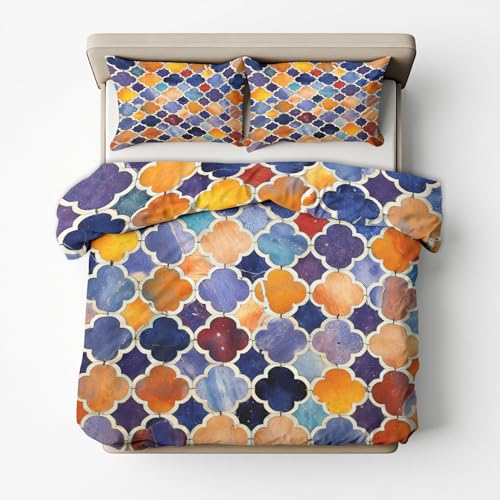 Generisch Marokkanische Bettwäsche 135x200 2er Set Mit Vintage Afrika Landhaus Muster Bettbezug Set Bügelfreie Bettwäsche Mit Reißverschluss, Kissenbezug, Marokkanische Deko