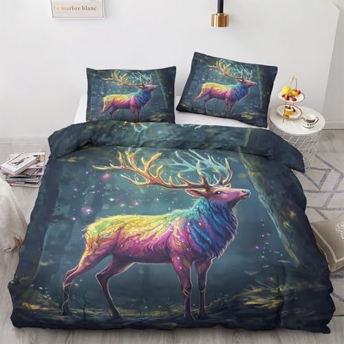 LMMSMGS Bettwäsche 200x200 Elch Bettwäsche-Sets– Weiches Mikrofaser-Set mit Bettbezug 200x200 + 2 Kissenbezüge 80x80 mit Reißverschluss Eckbinder für Mädchen Jungen