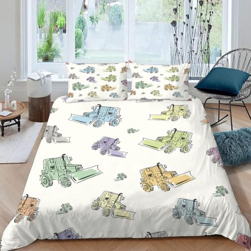 MOXINO 3D Cartoon Traktor Bettwäsche 135x200 cm 2teilig Cartoon Auto Bettwäsche für Kinder Leicht Mikrofaser Bettbezug Sommer Weiche Bettbezüge mit Kissenbezüge 50x75?Muster 127-20?