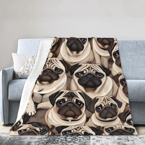 WOPQS Weiche Micro-Fleece-Decke, mit lustigem Mops-Muster, warme Decke, Bettlaken, Sofa, Bettüberzug, Heimruhe Bettwäsche