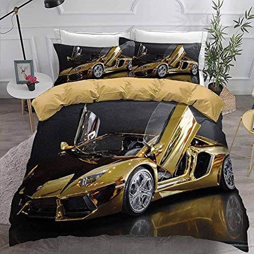 WHUOEUCO Bettwäsche Set Goldener Sportwagen Bettbezug Set Erwachsene Kinder Weich Atmungsaktiv Microfaser Betten Set mit Reißverschluss und 2 Kissenbezug 135 x 200 cm (135 x 200 cm) WHUOEUCO Bettwäsche Set Goldener Sportwagen Bettbezug Set Erwachsene Kinder Weich Atmungsaktiv Microfaser Betten Set mit Reißverschluss und 2 Kissenbezug 135 x 200 cm (135 x 200 cm)