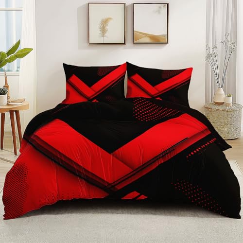 Bettwäsche 135 x 200cm Geometrie Diagonale Pfeile Druck Bettbezug Alle Jahreszeiten für Teenager Erwachsene, Schwarz Weiche Mikrofaser 3 Teilig Bettbezug mit Reißverschluss