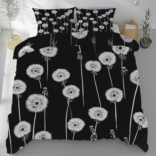 Tyafsgvqo Pusteblume Bettbezug 155x220 cm, Schwarz Weiß Löwenzahn Bettdeckenbezug 3 Teilig Bügelfrei, Landhausstil Pflanzenmuster Bettwäsche Set Atmungsaktiv Kühlend Mikrofaser mit 2 Kissenbezug 80x80 Tyafsgvqo Pusteblume Bettbezug 155x220 cm, Schwarz Weiß Löwenzahn Bettdeckenbezug 3 Teilig Bügelfrei, Landhausstil Pflanzenmuster Bettwäsche Set Atmungsaktiv Kühlend Mikrofaser mit 2 Kissenbezug 80x80