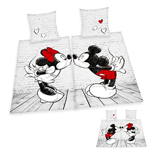 Disney´s Mickey & Minnie Mouse Partner Bettwäsche 4-teilig 80x80 + 135x200cm 100% Baumwolle mit Reißverschluss