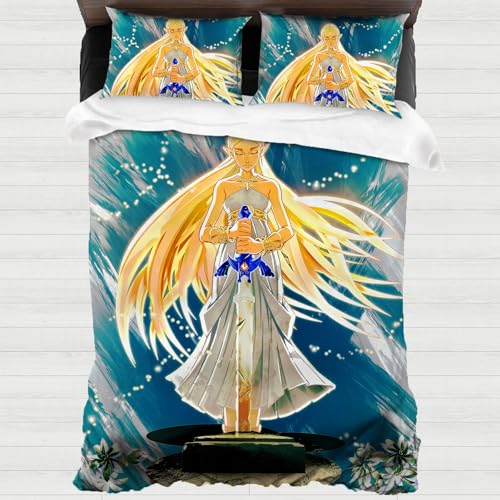 Generisch Prinzessin Zelda Bettbezüge 135x200 & Bettwäsche-Sets für Kinder – Weich, atmungsaktiv, Kissenbezug für Schlafzimmerdeko Geschenk (Spielfans)