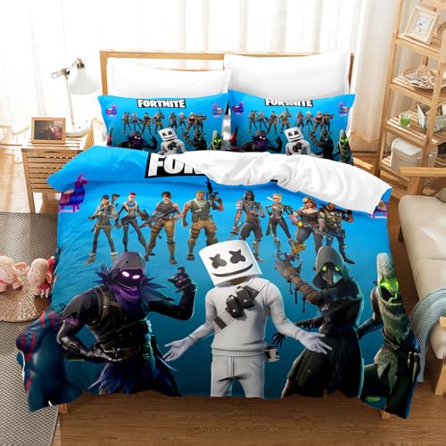 Zifarm Spiele Gaming Bettwäsche-Set für Kinder 135x200 Spieler Fortnite Kinder bettwäsche Bettbezug und Kissenbezug 80x80cm schwarz, weiß, blau Gamer Bettbezug mit 1 Kissenbezug