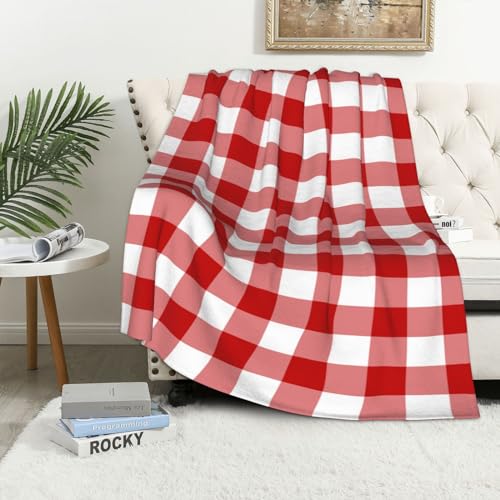 EgoMed Decke, weiche Decke, Flanelldecke für Schlafzimmer, Sofa, Bettwäsche 152 x 102 cm,Rot-weiß kariert