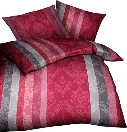 Kaeppel Fein Biber Bettwäsche 2 TLG. 135x200cm Over Paisley Burgund Rot Silber Grau