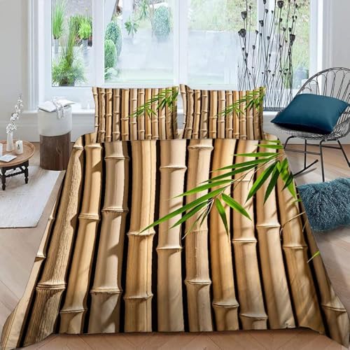 Bambuszaun Bettwäsche 155x200 Landhausstil 3D Bettbezug Weich Mikrofaser Bettwäsche-Sets 3 Teilig mit 2 Kissenbezüge 80x80 für Mädchen Jugendliche Einzelbett u.2985