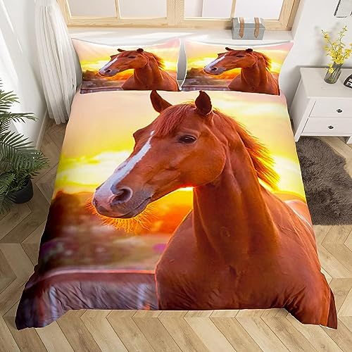 Pechiwuo Bettwäsche 135x200 Pferd Bettwäsche-Set Winter Weiche GebüRstet Mikrofaser Bettzeug Set 3D Pferd Kinderbettbezug 135x200 cm + 2 Kissenbezug 80x80 cm,C397