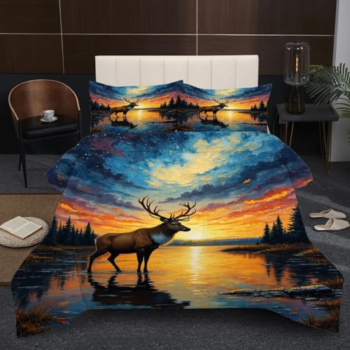 Dozrmey Wohlfühl-Bettwäsche 140x200 cm | Tier Hirsch, Decke und 2 Kissenbezüge im Set, Leichtes Baumwoll-Innenleben, Seidig Weiche Microfaser-Oberfläche für Höchsten Komfort B167