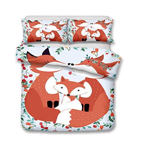 Stillshine Bettwäsche Set für Kinder Junge Mädchen Bettbezüge Karikatur 3D Tier Dinosaurier Fuchs Faulheit Blau Weiß Rot Grün Braun (Fox,135x200 cm)