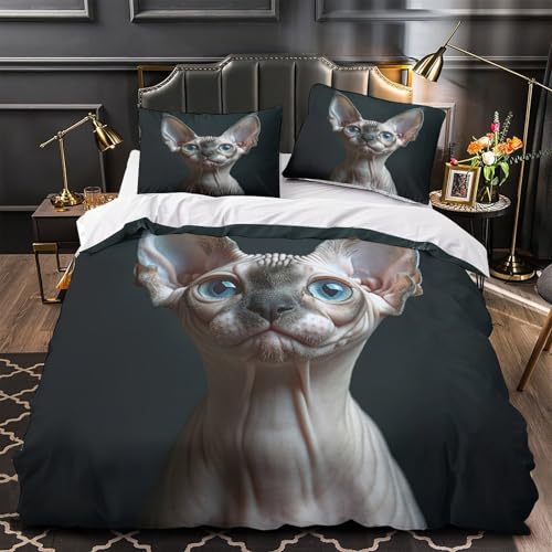 VOXYTMLWG Sphynx Katze Hautfreundlich 3D-gedrucktes Bettwäsche 3 Stück mit Reißverschluss Steampunk Blütenmuster Bettbezug Bequem for Erwachsene,Kinder,Männer ,Fans Single?135x200cm?
