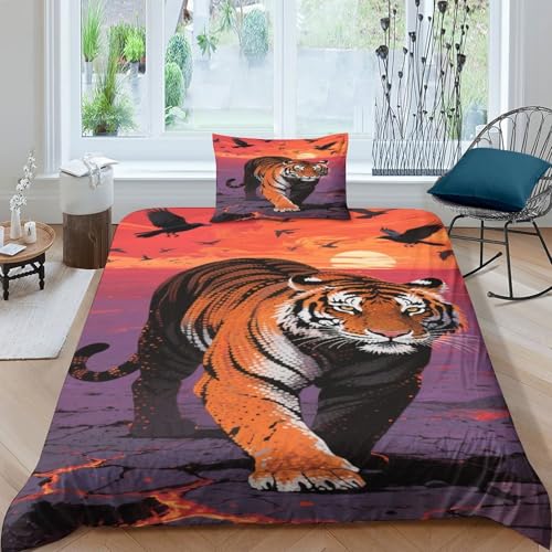 CHUIYUFULAN Tiger Bettbezug Bettwäsche Set Kinderbettwäsche Reißverschluss Mit Kissenbezügen, Betten Set Für Jungen Und Mädchen, Kinder Single?135x200cm?