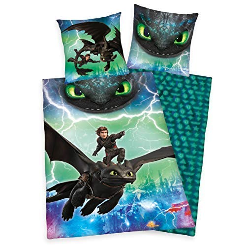 Bettwäsche glatt Dragons Drachen LEUCHTET IM Dunkeln 135 x 200 cm Geschenk NEU Wow - All-In-One-Outlet-24 -