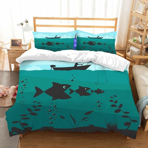 NIOYNJIS Bettwäsche Set 100% Baumwolle ist,Angler auf dem Boot. Angler-Designelemente. Vektorillustration,und allem auch für Personen mit Hautsensibilisierung empfohlen 178x208cm