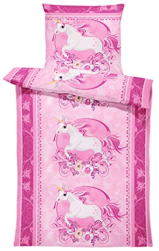 Einhorn Bettwäsche 135x200 cm Unicorn Pferd rosa pink Kinder Mädchen Microfaser