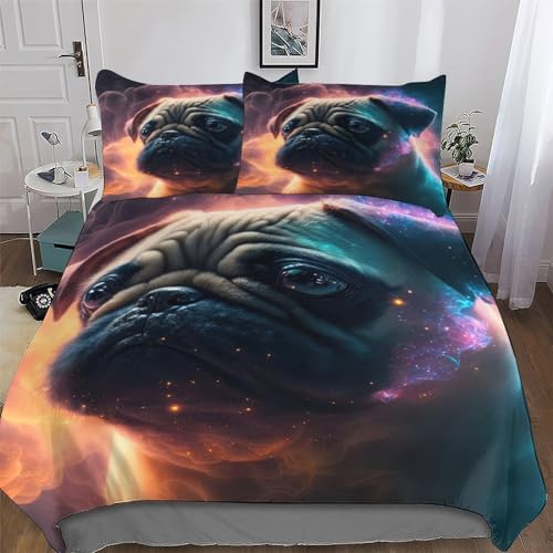AAPZY Mops Bettwäsche Set ; Bettbezüge Mit 3D Muster; Für Jungen Mädchen Atmungsaktive Microfaser Bettbezug Mit Reißverschluss Und Kissenbezug Single (135x200cm)