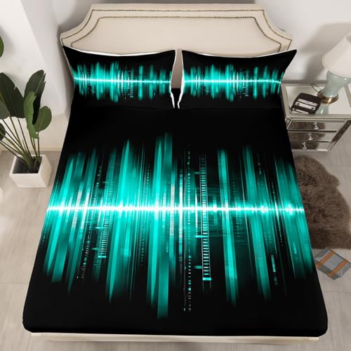 feelingyou Geometrische Streifen Einbaublech L Größe Türkis Gradient Linien Bettdeckung 2pcs Abstraktes Neonlicht Bettwäsche Set für Erwachsene