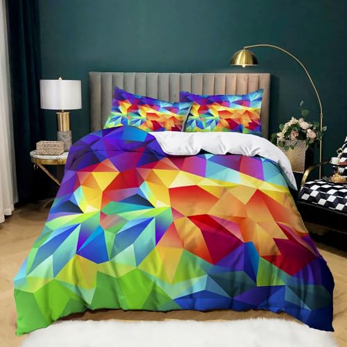 BanbE Bettwäsche-Sets Bunte Geometrie 135x200 cm 3teilig Bettbezug Mikrofaser Bettwäsche mit Reißverschluss und 2 Kissenbezüge 80x80 cm für Jugendliche Kinder