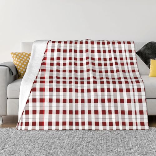Ultraweiche Micro-Fleece-Decke für Bettwäsche, Sofa und Reisen, Rot / Weiß kariert