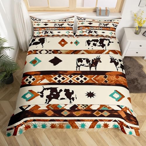 Homemissing Southwestern Bettwäsche Set 155x220cm Tribal Native Bettwäsche-Set mit Reißverschluss Beige Braun Bettbezug mit 1 Kissenbezug