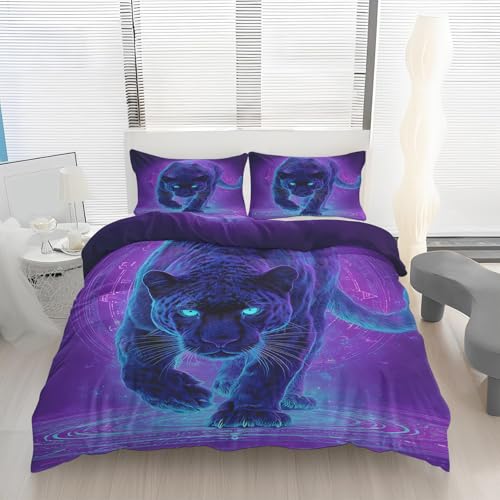 Generisch Leopard Bettwäsche 200x200, Wild Tier Wendebettwäsche, Lila Motiv Bettbezug mit Reißverschluss, Weiche Mikrofaser Bettwäsche Sets 3 Teilig mit 2 Kissenbezug 80x80 S47p