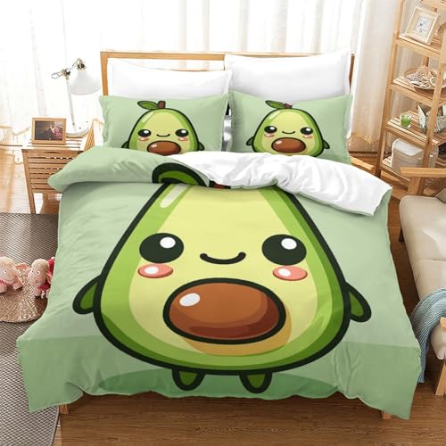 NNAWFJXG Avocado 3D Bettwäsche Obst-Muster Bettbezug-Set Mikrofaser, Reißverschluss Und Kissenbezug Für Schlafzimmer, 3 Teilig Sets Geeignet Für Erwachsene Und Kinder Single?140x200cm?