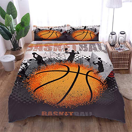AOUAURO Bettwäsche 240x220 Ich Liebe Basketball Bettbezug Set 3D 3-Teiliges Polyester mit Reißverschluss 1 Bettbezug und 2 Kissenbezug 80x80cm 3 Stück König Größe
