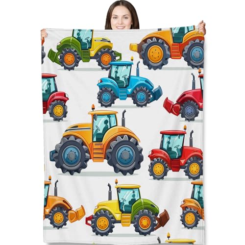 LaBuyGVT Fleecedecke, buntes Traktor-Muster, Geschenke für Damen und Kinder, Bauernhof, lustig, Flanell für Bettwäsche, Couch, weich, leicht, warm, gemütlich, als Dekoration, Überwurfdecken