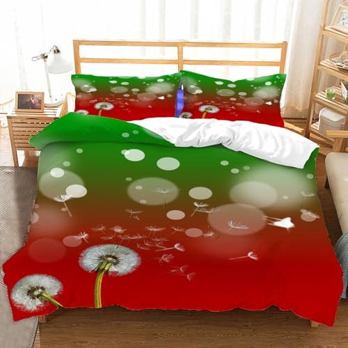 Hongduo 3D Pflanzen Pusteblume Bettwäsche Set 155x220 cm Weiche Mikrofaser Blütenblumen Muster Bettwäsche-Set mit Reißverschluss 3 Teilig Bettbezug Set mit 2 Kissenbezug 80x80 cm