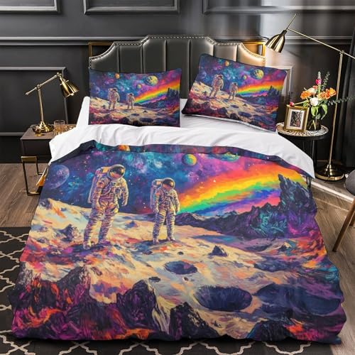 ZYGAOKDD Bettbezug 3D Gedruckt Astronaut Bettwäsche-Set, 3-teilig, Mit Kissenbezügen, Weicher Mikrofaser-Bettbezug Für Kinder, Mädchen, Jungen, Teenager, Zimmerdekoration Single?140x200cm?