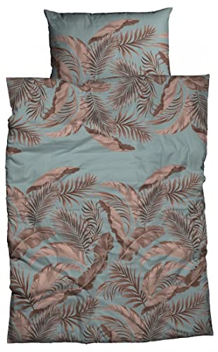 CASATEX Satin Bettwäsche KARELLA Reine Baumwolle atmungsaktiv Bettwäsche-Set 135 cm x 200 cm KoKi 80x80 cm türkis blau Petrol Messing braun