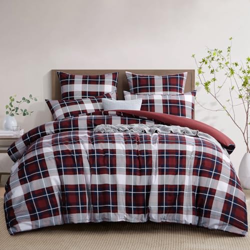 RUIKASI Bettwäsche 220x240 3 teilig   Bettbezug 220 x 240 Set Tartan Muster, Bettwäsche Sets 220x240cm aus Mikrofaser Reißverschluss Weich Bügelfrei