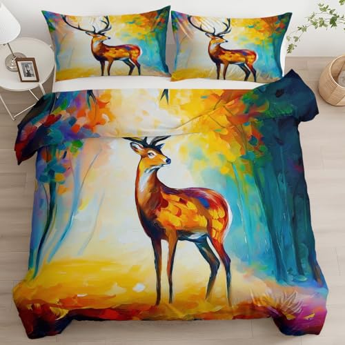 Quixora Bettbezug Einzelbett 135 x 200 cm Ölgemälde-Stil Herbstwald Hirsch Wendebettwäsche Bettwäsche Set mit Reißverschluss 3 Teilig Weiche Steppdeckenbezug+ Kissenbezüge 80x80 cm Quixora Bettbezug Einzelbett 135 x 200 cm Ölgemälde-Stil Herbstwald Hirsch Wendebettwäsche Bettwäsche Set mit Reißverschluss 3 Teilig Weiche Steppdeckenbezug+ Kissenbezüge 80x80 cm