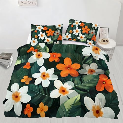 Bettwäsche-Set für Einzelbett, Aquarell-Blumen-Bettwäsc he-Set, Einzelbett, Landhaus-Blumendruck, Bettbezug für Jungen und Mädchen, Bettwäsche mit 2 Kissenbezügen