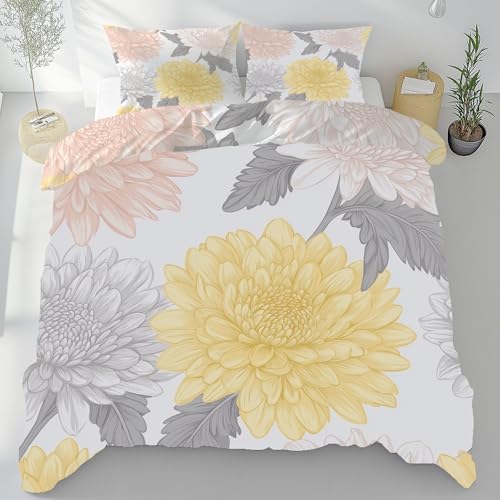 Gaqinhh Gänseblümchen im Landhausstil Bettwäsche Set 155x220cm, Blumen Chrysantheme Mikrofaser Wendebettwäsche, Aquarellmuster Bettbezug 3teilig mit Reißverschluss und 2 Kissenbezüge 80 x 80 cm