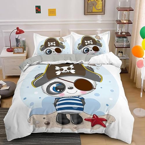 Generisch Bettwäsche 200x200 Panda-Pirat Bettwäsche-Sets 3D Prin-Bettwäsche 200x200 cm – Mikrofaser-1Bettbezug + 2 Kissen 80x80, für Mädchen Jungen weich & pflegeleicht 5L9W4Q2411