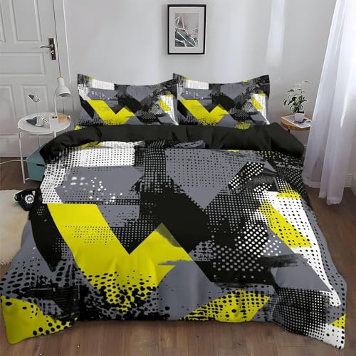 Bettwäsche 155x220 Geometrische Abstraktion Bettbezug 155 x 220 cm 3 Teilig Wendebettwäsche 3D Punkte Weich Mikrofaser Bettwäsche-Sets mit Reißverschluss und 2 Kissenbezüge a.1110