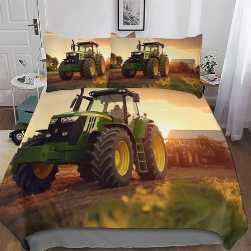 DCCCY Traktor Bettwäsche Set Soft Bettbezüge 2teilig, Jungen Mädchen Bettwaren, Mikrofaser Angenehme Bettbezug + Kissenbezug Single(135x200cm)