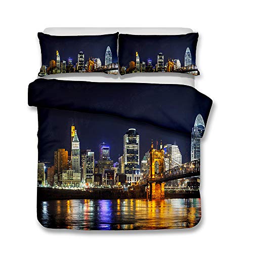 Bettbezug Doppelbett 200x200 3D Moderne Stadtarchitektur Neon Nachtaufnahme Creative Mehrfarbig Bettwäsche Anti-Feuchtigkeit, Anti-Milbe, glatt und bequem