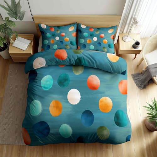 Minimalismus Bettbezug Set Polka Punkte, Weiche Atmungsaktiver Mikrofaser Bettwäsche Set für Kinder Teens Mädchen, Bettbezug 135 x 200 cm und 1 Kissenbezug 80 x 80 cm