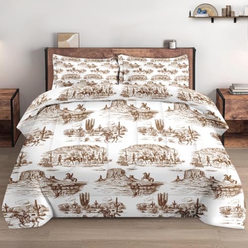 WeCozy Bettwäsche für Doppelbetten Kissenbezug, American Desert Cowboy, weich, 2 teiliges Bettwäsche für Kinder Erwachsene, Western Vintage  Bettwäsche für Zimmer,