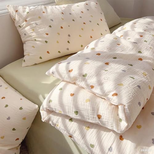 AShanlan Kinderbettwäsche 135x200 Baumwolle Musselin Bettwäsche Kinder Mädchen 135 x 200 cm + Kissenbezug 80x80 cm Bunte Herzen Muster Oeko-TEX zertifizierte Bettbezug mit Reißverschluss