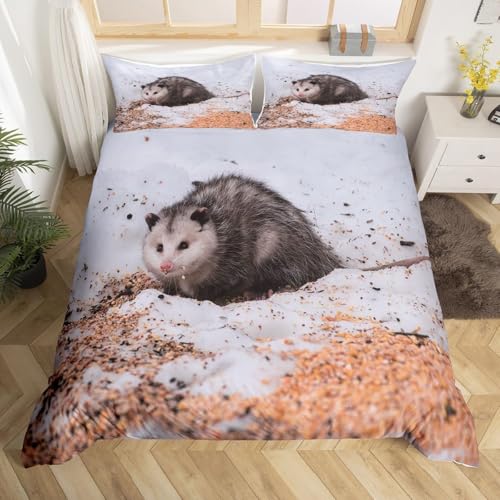 Opossum Bettwäsche 135x200 Set Kinder Maus 2 Teilig Bettbezug 135 x 200 cm 3D Bettwäsche-Sets Weiche Bettbezug Tiere Einzelbettbezug Set mit 1 Kissenbezug a.3805