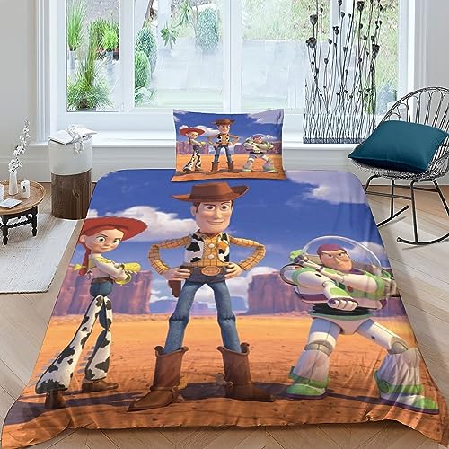 HITBOD Toy Story Woody Buzz Lightyear Bettwäsche Set Kinderbettwäsche,Animier te Charaktere Bettbezug 3D Sanft Mikrofaser Set,mit Bettbezug Und Kissenbezug Single?135x200cm?