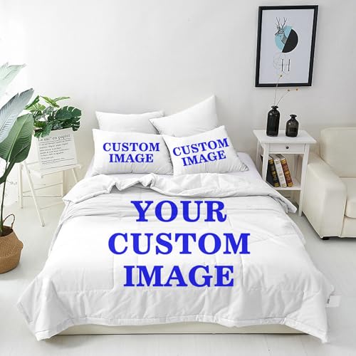 ANHOPE Personalisierte Bettwäsche für Familie Paare Freunde Personalisiert Bettbezug und Kissenbezug mit Foto Text Logo Weich Microfaser Aquarell Floral Schmetterling Bettbezüge mit Reißverschluss
